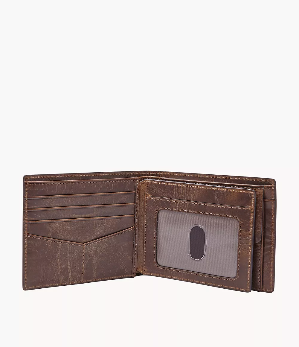 Derrick Leather RFID Large Coin Pocket Bifold Wallet