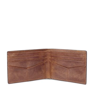 Fossil Men Cognac Plane Embossed Leather Axel Bifold Wallet