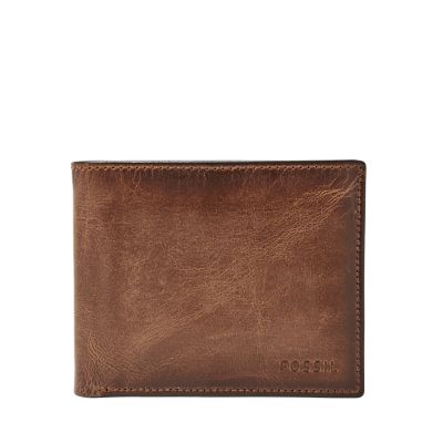 Fossil Men&s Derrick Executive Leather Wallet - Dark Brown