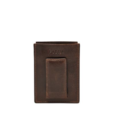 Fossil Men's Derrick RFID Magnetic Leather Card Case - Dark Brown