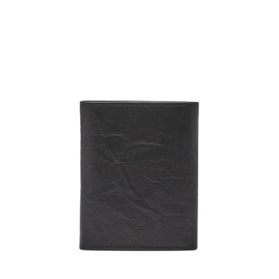 Leather Black Men's Trifold Quick Card Access Wallet/ Top 