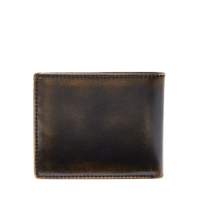 Men's Fossil Quinn Bifold with Flip ID Leather Wallet - Black - Size