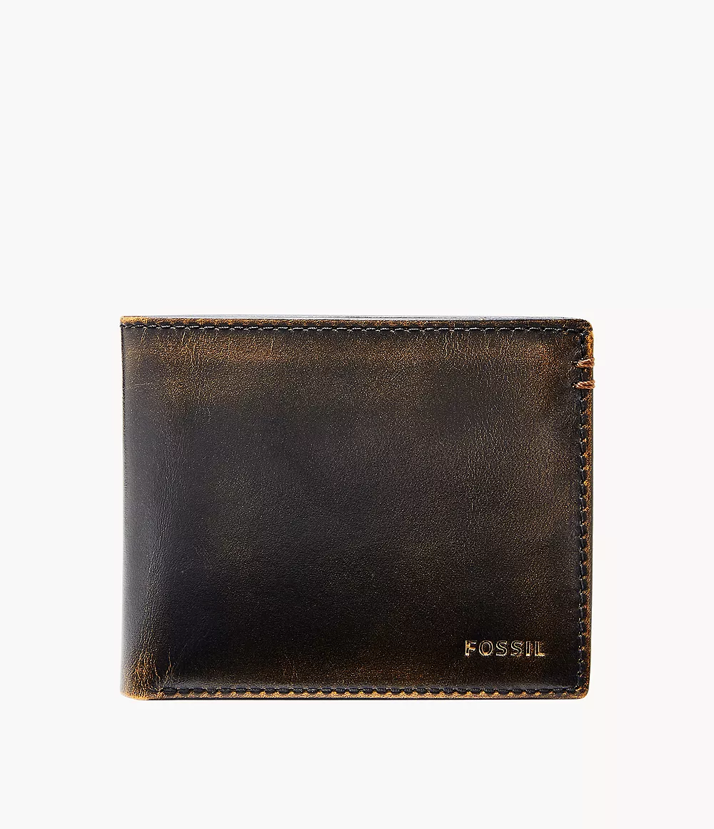 CLEAR ID POCKET MENS WALLET NEW-FOSSIL HALE TRAVELLER DARK BROWN LEATHER