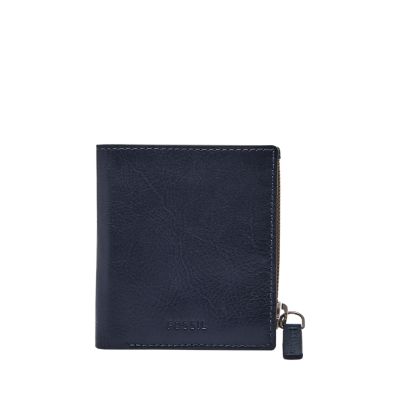 Fossil Homme Portefeuille à deux volets avec poche porte-monnaie Philip -Bleu marine