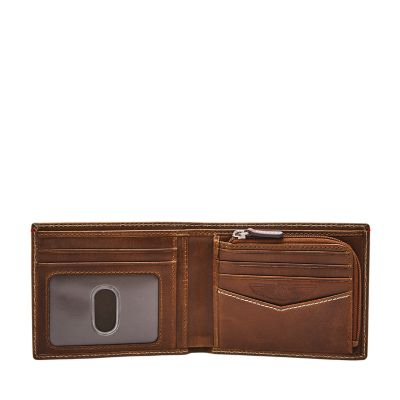 Fossil Danny Leather Zip Bifold Wallet in Brown for Men