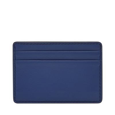 NEW- FOSSIL MICHEAL CARD CASE BLUE LEATHER MEN'S WALLET