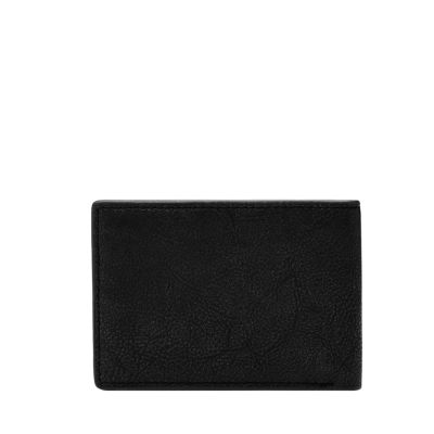 Black Leather Pocket Organizer Bifold Wallet