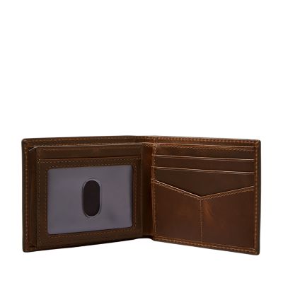 Fossil Brown Texas Rangers Leather Derrick Front Pocket Bifold Wallet