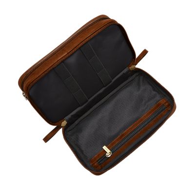 Trousse de Toilette Homme Marron en Cuir avec Fermeture Eclair • Sac de  Voyage