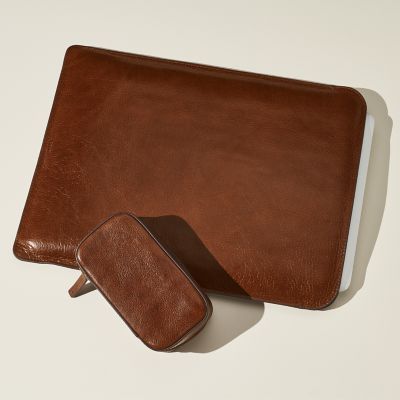 Fossil Men's Gifts Leather Laptop Sleeve - Brown - Small/Medium