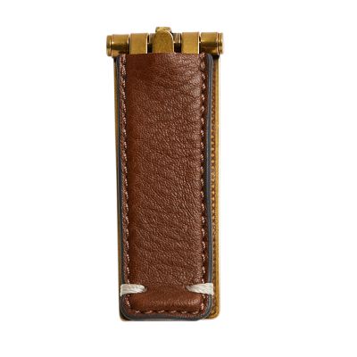 Metal Money Clip Wallet - 100% Brown Leather