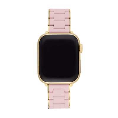 38 40 41mm and 42 44 45 49mm Barely Pink and Gold Tone Silicone Wrapped Bracelet Band for Apple Watch MS20AS0007 MICHELE