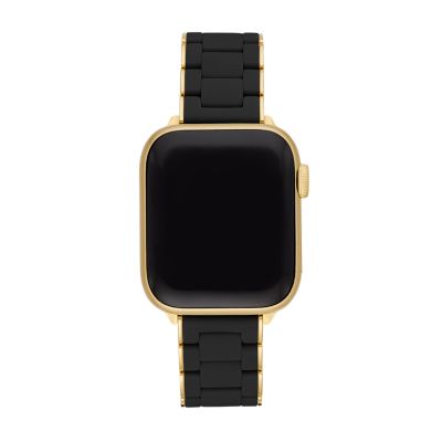 Michele Stainless Steel & Black Silicone Apple Watch Strap