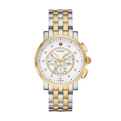 Sport Sail Large Two Tone 18K Gold Plated Plated Diamond Dial Watch