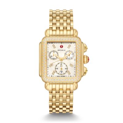 Deco Two Tone 18K Gold Plated Diamond Watch MWW06A000796 MICHELE