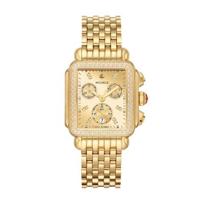 Deco Diamond High Shine 18K Gold-Plated Watch