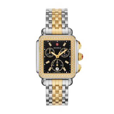 Deco Two Tone 18K Gold Plated Diamond Watch MWW06A000776 MICHELE