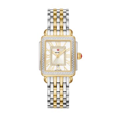 MICHELE Women's Deco Two-Tone 18K Gold Diamond Watch - 2T Silver/Gold