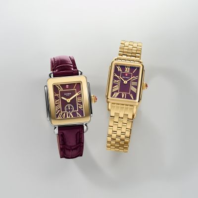 Deco Sport Mid Gold-Plated Dark Cherry Leather Watch MWW06H000003