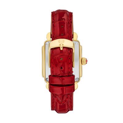 Deco Sport Mid Gold-Plated Ruby Red Leather Watch MWW06H000005