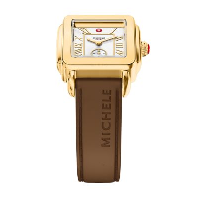 Deco Sport Mid Gold-Tone Brown Silicone Watch MWW06H000008 - MICHELE®