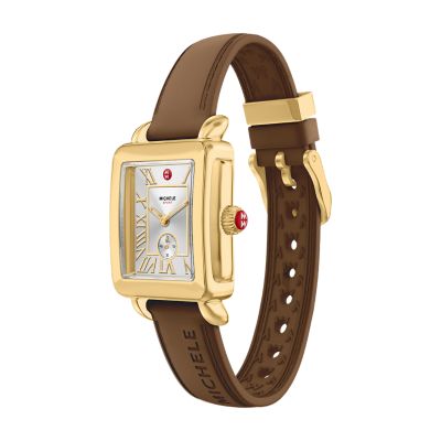 Deco Sport Mid Gold-Tone Brown Silicone Watch MWW06H000008 - MICHELE®
