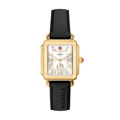 Deco Sport Mid Gold-Tone Black Silicone Watch
