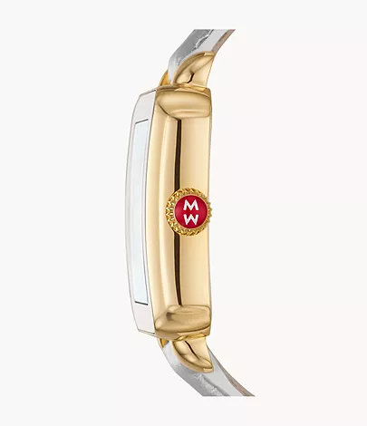 Deco Sport Gold-Tone with Silver Embossed Leather Watch Strap 