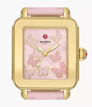 Deco Sport Gold-Tone Pink Leather Watch