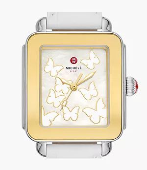 Deco Sport Gold-Tone White Leather Watch