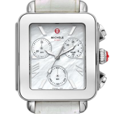 Deco Sport Chronograph Stainless Steel White Leather Watch