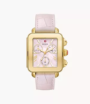 Deco Sport Chronograph Gold-Plated Pink Leather Watch