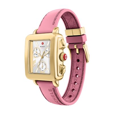 Deco Sport Chronograph Gold-Tone Vintage Pink Silicone Watch
