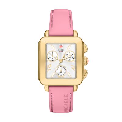 Deco Sport Chronograph Gold-Tone Vintage Pink Silicone Watch
