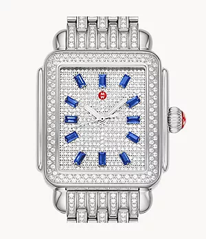 Limited Edition Deco Stainless Steel Sapphire & Pavé Diamond Watch