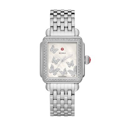 Limited Edition Deco Stainless Steel Diamond Butterfly Watch MWW06T000243 MICHELE