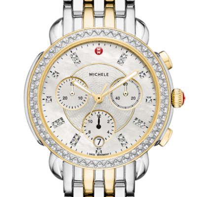 michele two tone round watch
