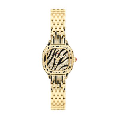 Meggie Mini Diamond Zebra Print 18K Gold-Plated Stainless Steel Watch
