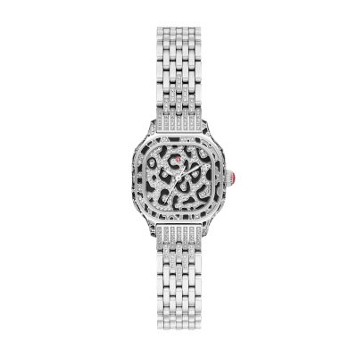 Meggie Mini Diamond Leopard-Print Stainless Steel Watch