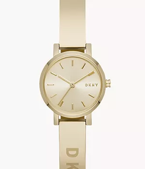 DKNY Soho Three-Hand Gold-Tone Stainless Steel Bangle Watch