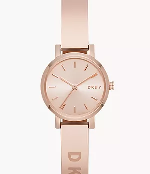 Montre Soho bracelet rigide à trois aiguilles en acier inoxydable ton or rose DKNY