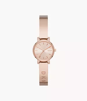 DKNY Soho Three-Hand Rose Gold-Tone Stainless Steel Bangle Watch