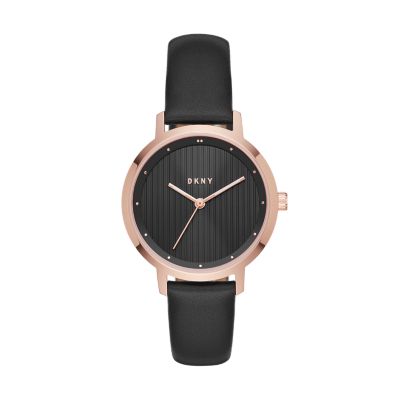 Montre The Modernist de DKNY en cuir noir pour femme NY2641