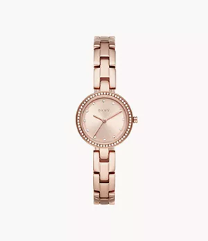 DKNY City Link Three-Hand Rose Gold-Tone Stainless Steel Watch