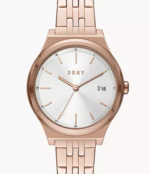 DKNY Parsons Three-Hand Date Rose Gold-Tone Stainless Steel Watch