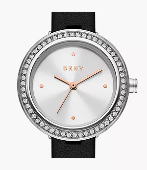 DKNY Sasha Three-Hand Black-Tone Stainless Steel Watch and Top Rings Set