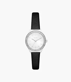 DKNY Parsons Three-Hand Black Leather Watch