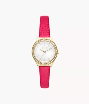 DKNY Parsons Three-Hand Pink Leather Watch