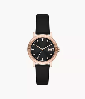 DKNY Soho D Three-Hand Black Leather Watch