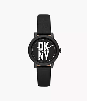 Montre Soho D DKNY à trois aiguilles en cuir noir